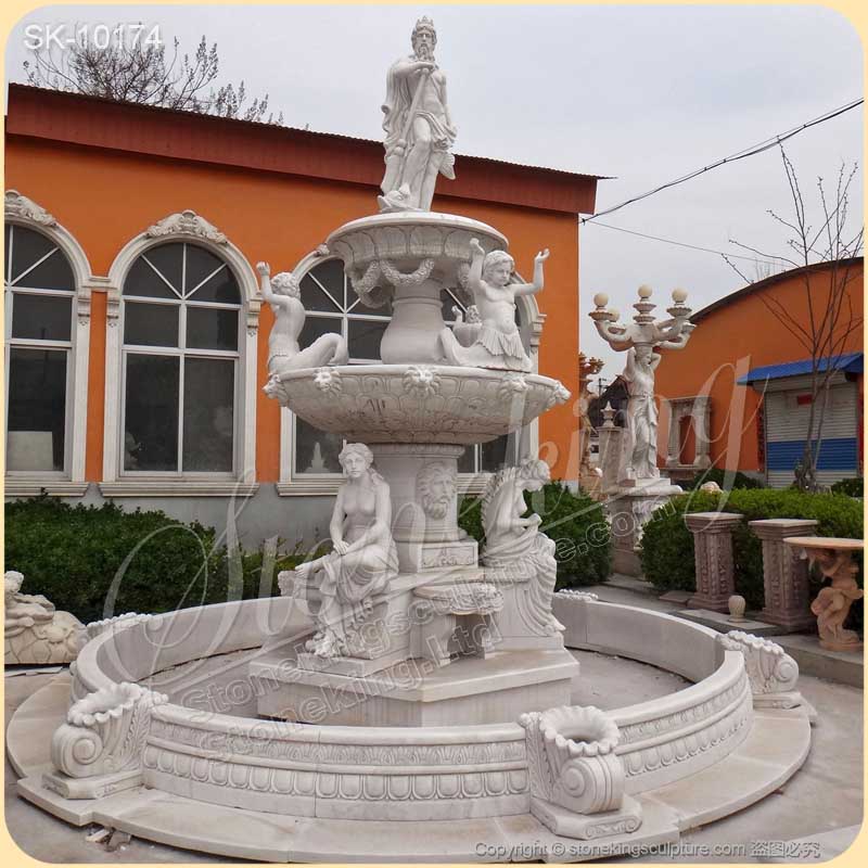 Large Outdoor Marble Fountain with Lion Statues for Garden and Home Decor for sale