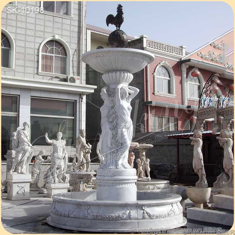 Large Outdoor Marble Fountain with Lion Statues for Garden and Home Decor for sale