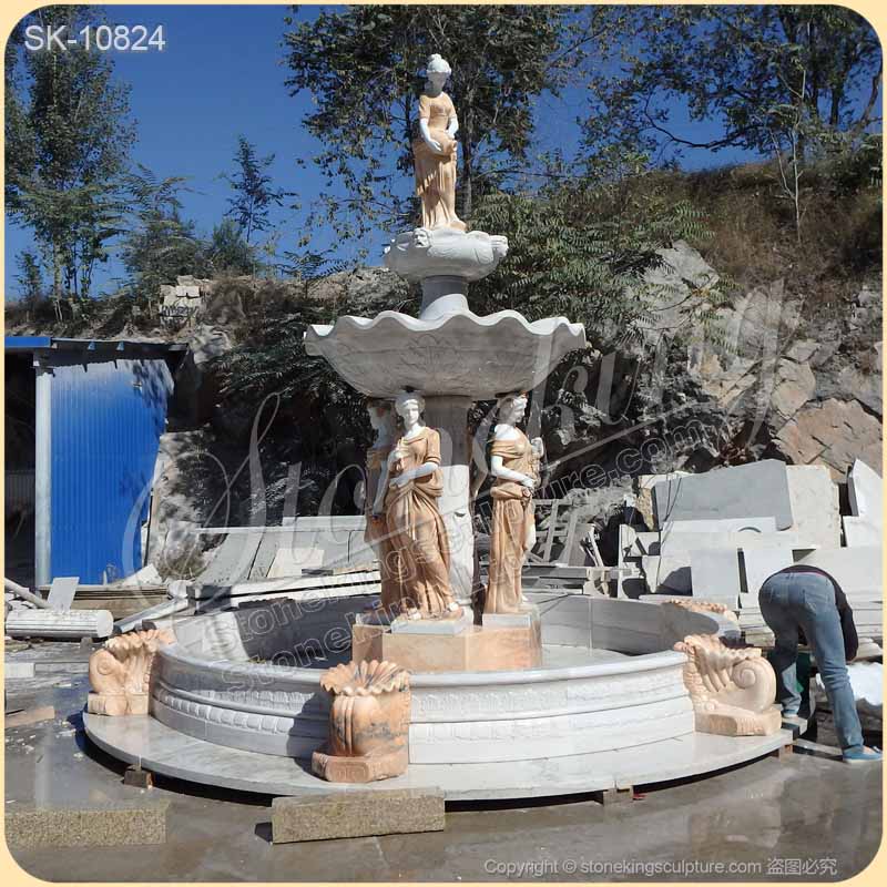 Large Outdoor Marble Fountain with Lion Statues for Garden and Home Decor for sale