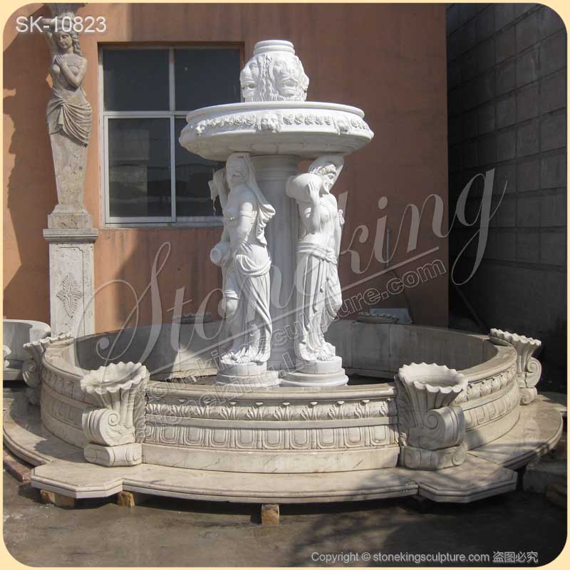 Large Outdoor Marble Fountain with Lion Statues for Garden and Home Decor for sale