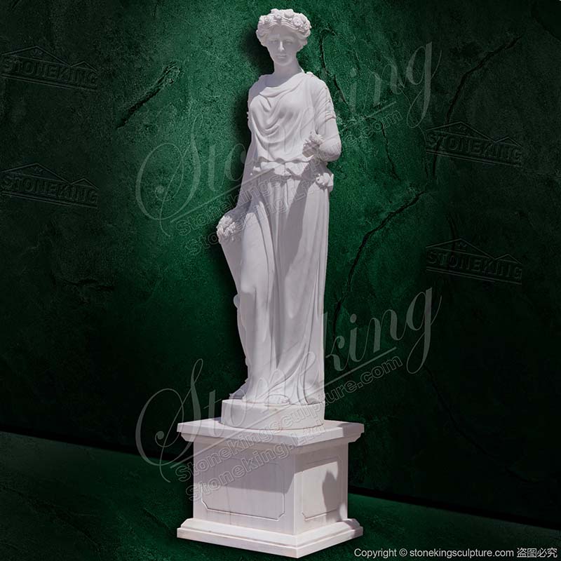 Classical Marble Female Outdoor Garden Statue with Flowers for garden or yard decor of factory supply