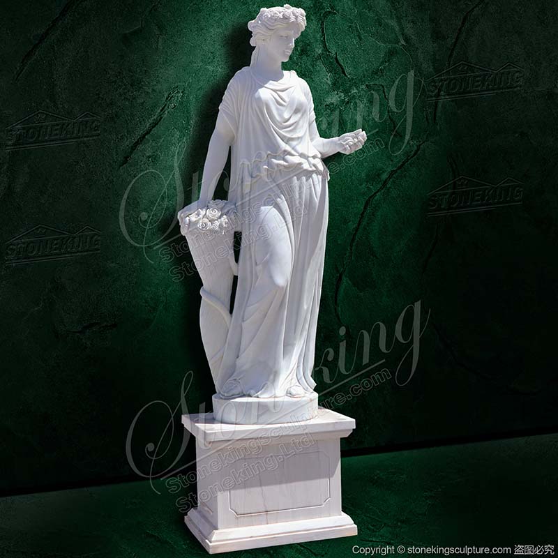 Classical Marble Female Outdoor Garden Statue with Flowers for garden or yard decor of factory supply