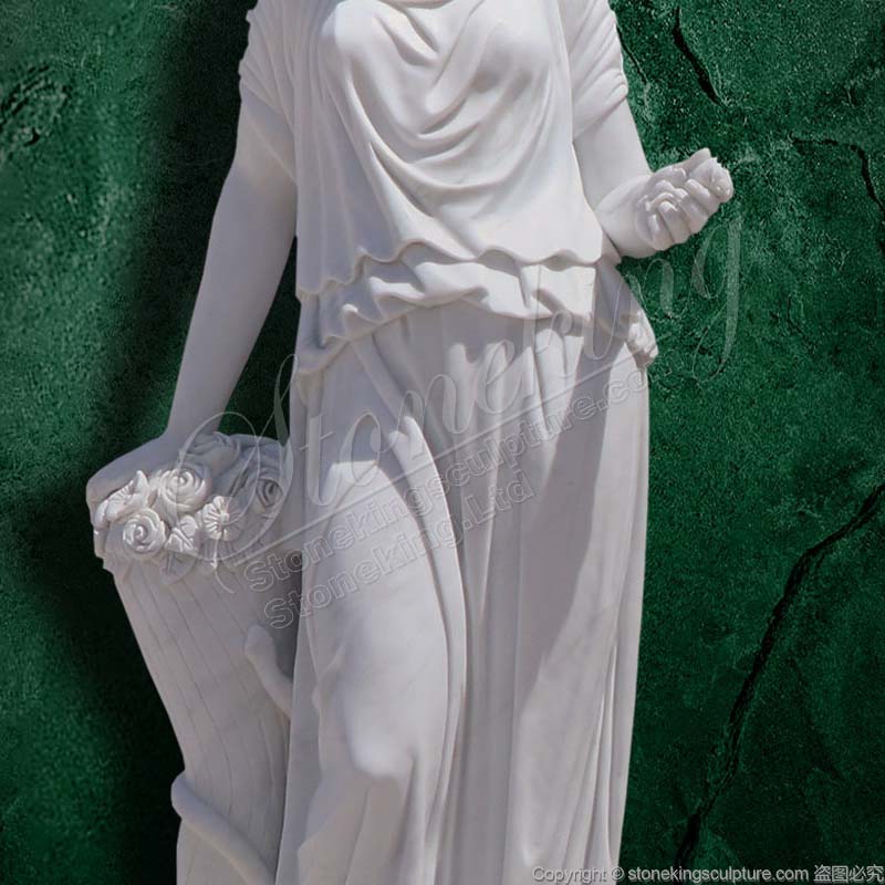 Classical Marble Female Outdoor Garden Statue with Flowers for garden or yard decor of factory supply