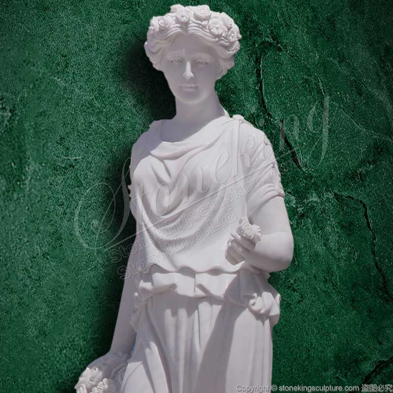 Classical Marble Female Outdoor Garden Statue with Flowers for garden or yard decor of factory supply