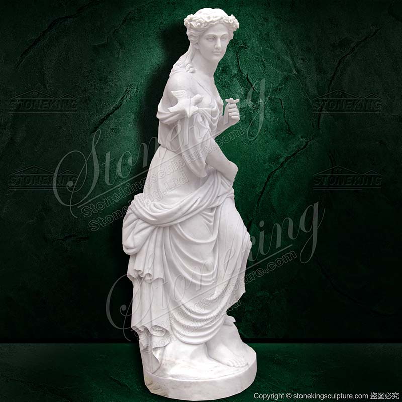 Outdoor Yard White Marble Woman Statue with bird for garden ornament for direct supply  