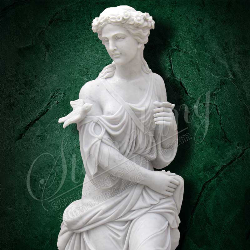 Outdoor Yard White Marble Woman Statue with bird for garden ornament for direct supply  