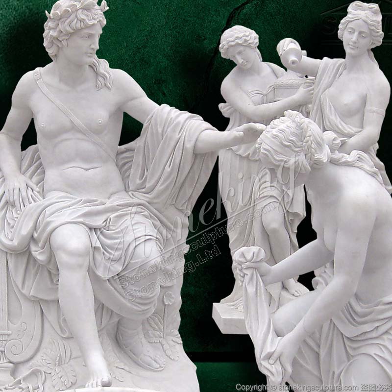 Classical Ancient Greek Marble Apollo Bath Served by Nymphs Statue Garden Decor for sale 