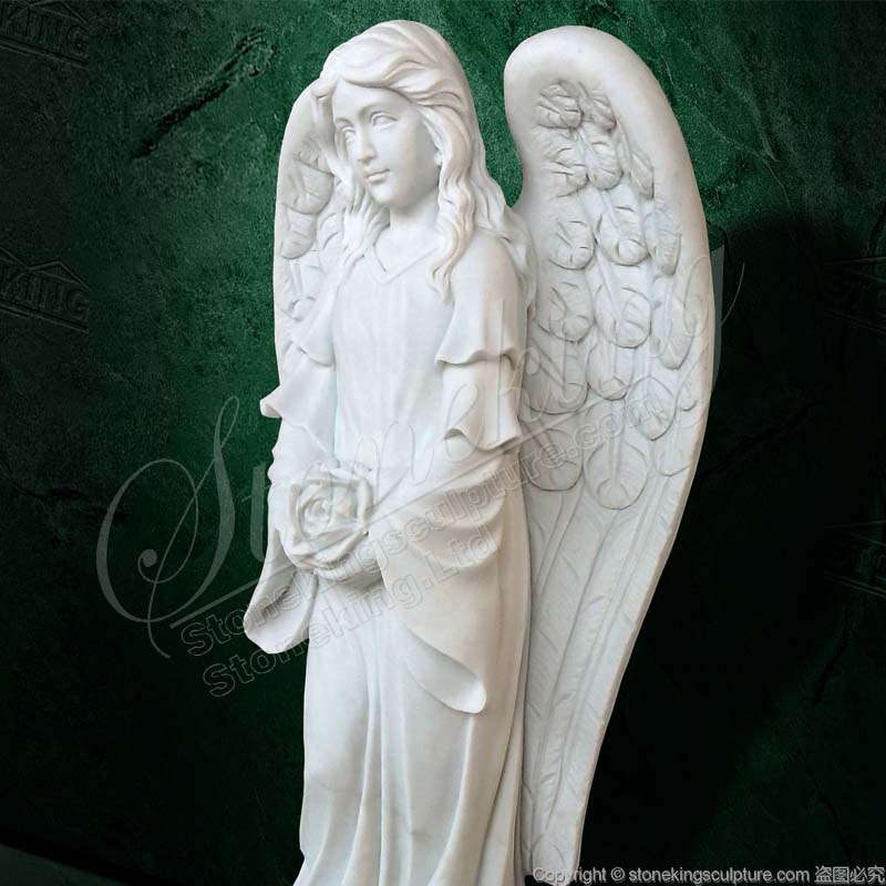 Life Size Memorial Marble Angel Sculpture Holding flower for Outdoor Garden Home Decor manufacturer