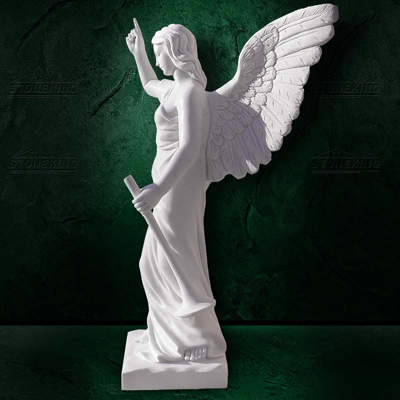 Life Size Outdoor Marble Female Angel Statue with Trumpet for garden lawn ornaments for sale 