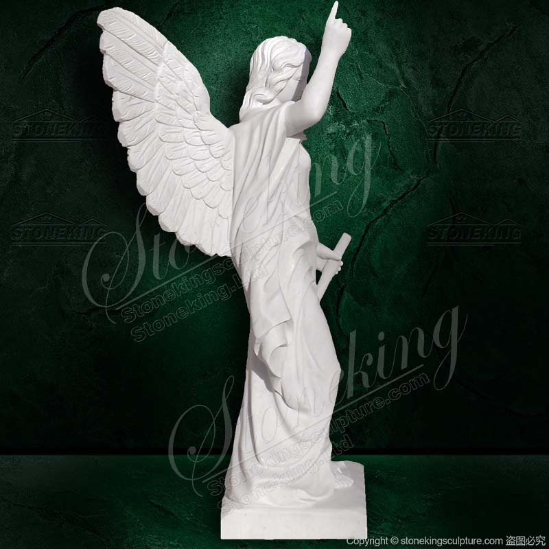 Life Size Outdoor Marble Female Angel Statue with Trumpet for garden lawn ornaments for sale 