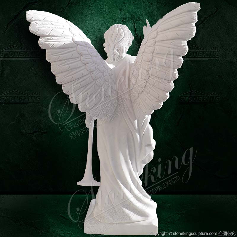 Life Size Outdoor Marble Female Angel Statue with Trumpet for garden lawn ornaments for sale 