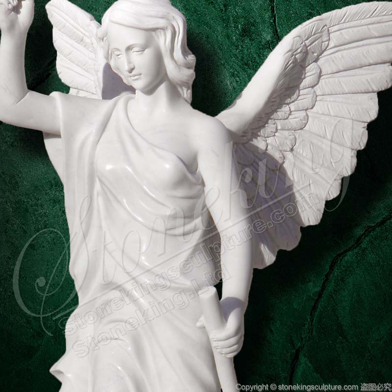 Life Size Outdoor Marble Female Angel Statue with Trumpet for garden lawn ornaments for sale 