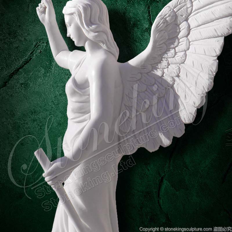 Life Size Outdoor Marble Female Angel Statue with Trumpet for garden lawn ornaments for sale 