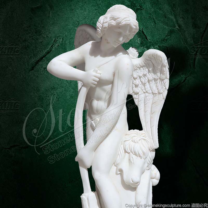 Marble Garden Angel Statue of Cupid Carving his Bow from the Club of Hercules for outdoor decor 