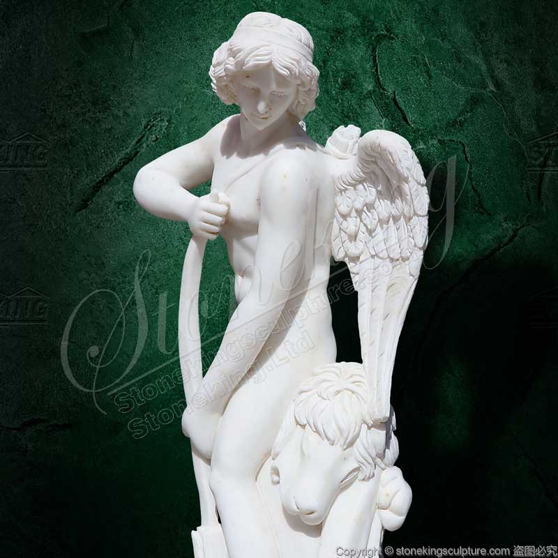 Marble Garden Angel Statue of Cupid Carving his Bow from the Club of Hercules for outdoor decor 