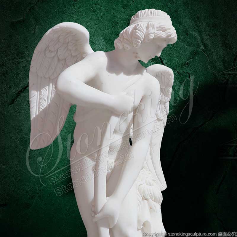 Marble Garden Angel Statue of Cupid Carving his Bow from the Club of Hercules for outdoor decor 