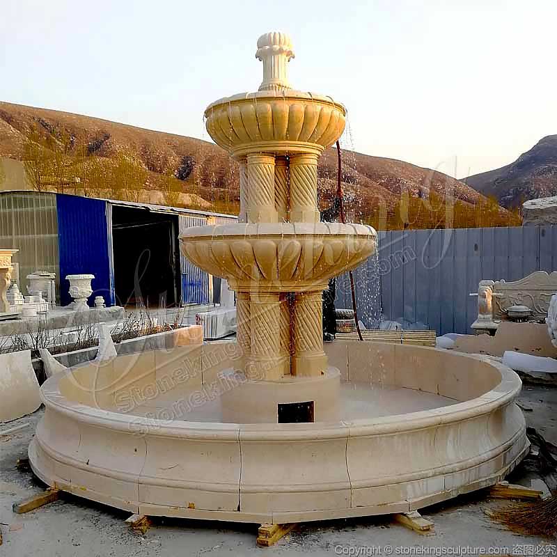 Large Outdoor Marble Column Water Fountain for garden and patio decoration for sale 