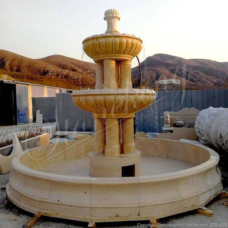 Large Outdoor Marble Column Water Fountain for garden and patio decoration for sale 