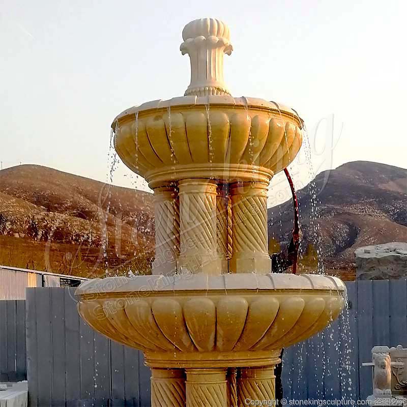 Large Outdoor Marble Column Water Fountain for garden and patio decoration for sale 