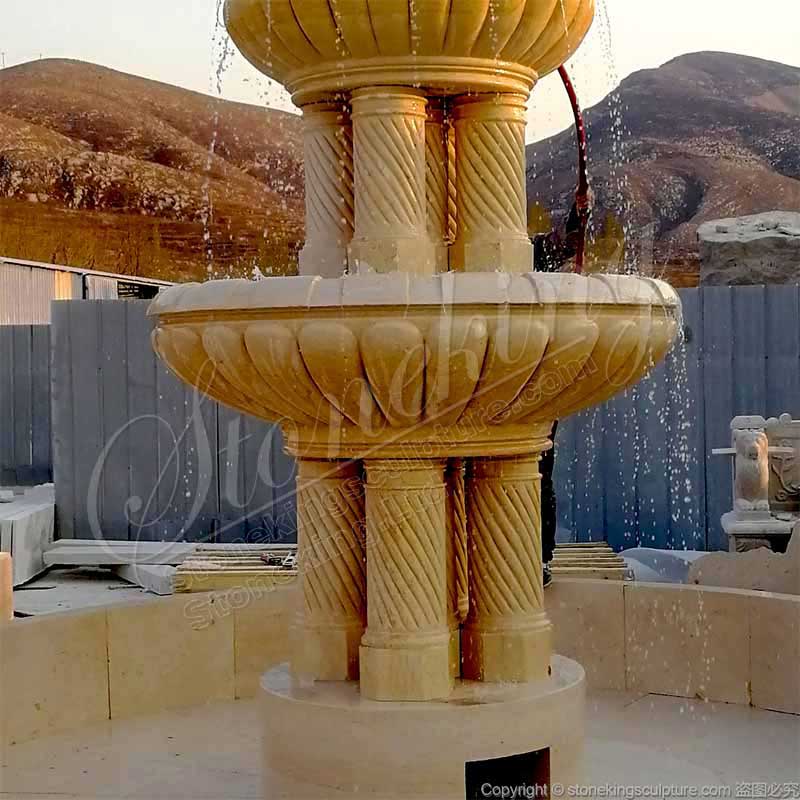 Large Outdoor Marble Column Water Fountain for garden and patio decoration for sale 