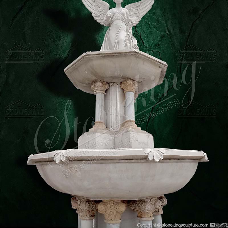 Marble Outdoor Garden Angel Water Feature Fountain with carved pillars for yard decor 