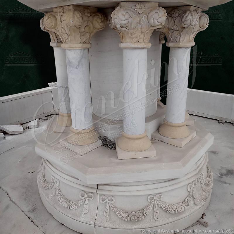 Marble Outdoor Garden Angel Water Feature Fountain with carved pillars for yard decor 