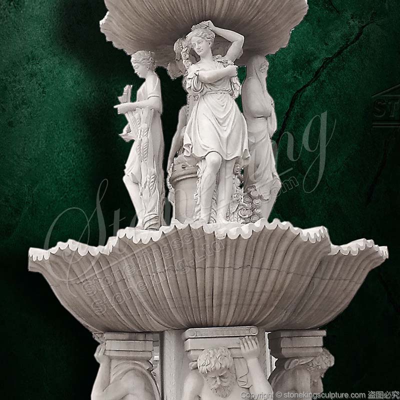 Large Outdoor Natural White Marble Water Fountain with statues for beach resort landscaping for sale