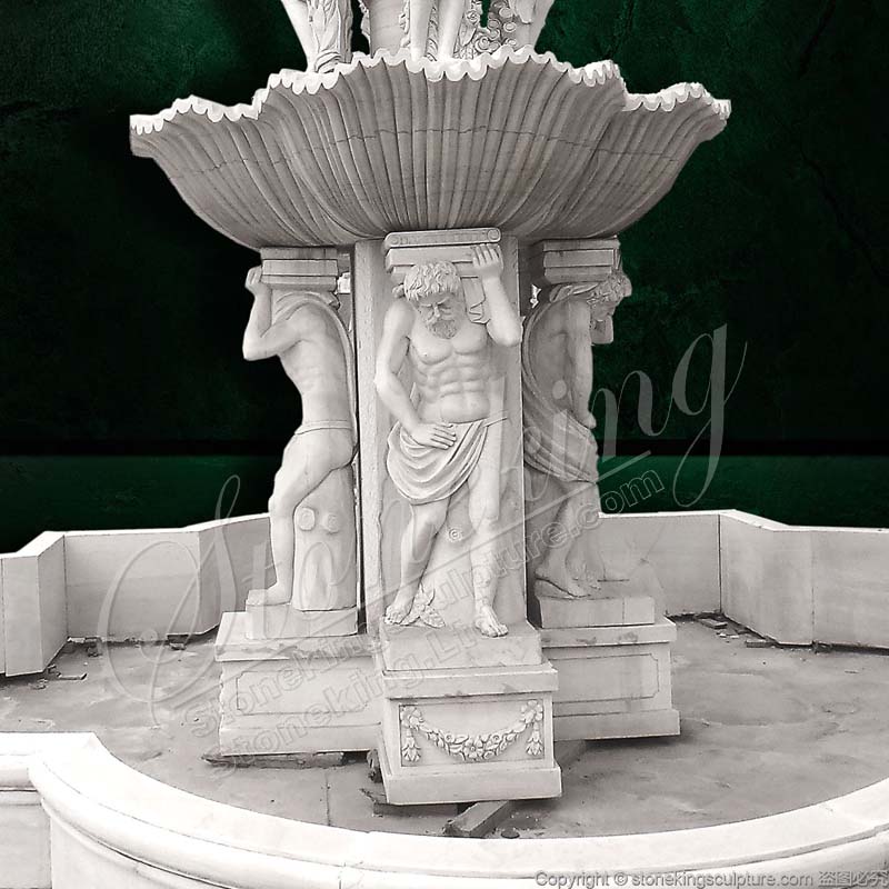 Large Outdoor Natural White Marble Water Fountain with statues for beach resort landscaping for sale