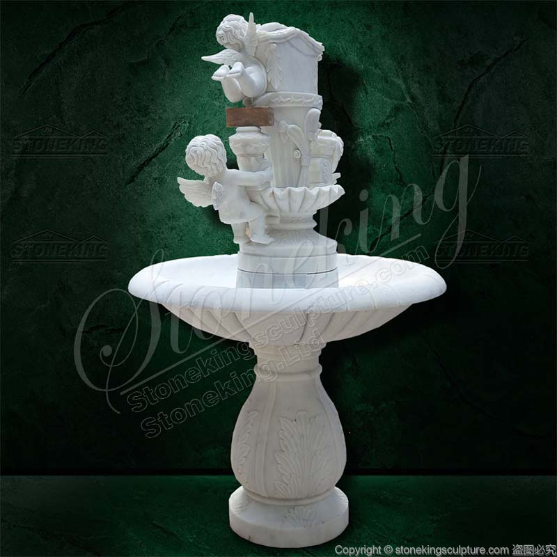 Wholesale Park Square Natural White Marble Water Cherub Fountain for landscaping ornaments