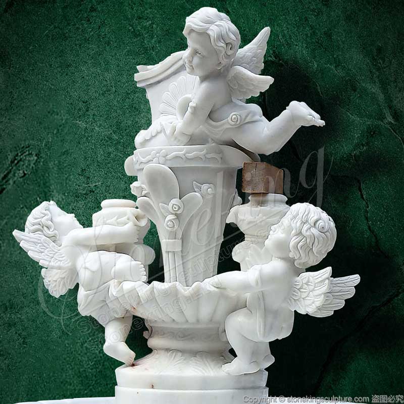 Wholesale Park Square Natural White Marble Water Cherub Fountain for landscaping ornaments