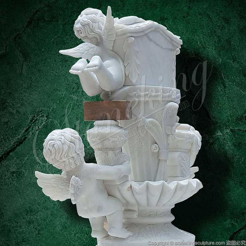 Wholesale Park Square Natural White Marble Water Cherub Fountain for landscaping ornaments