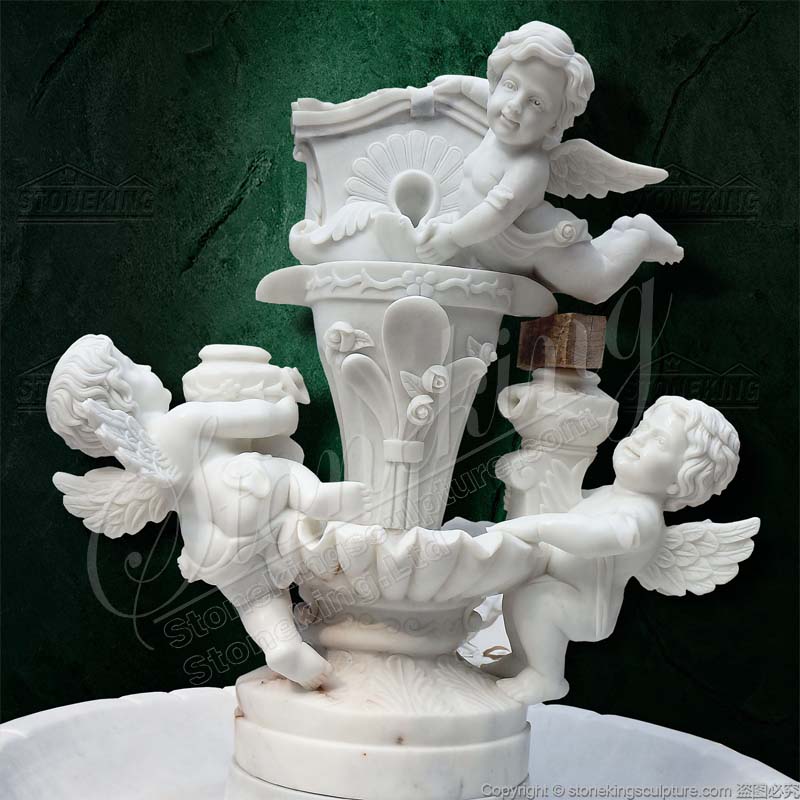 Wholesale Park Square Natural White Marble Water Cherub Fountain for landscaping ornaments