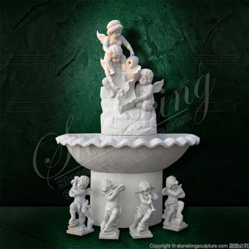 Manufacturer Outdoor White Marble Cherub Water Fountains for home or park decoration 