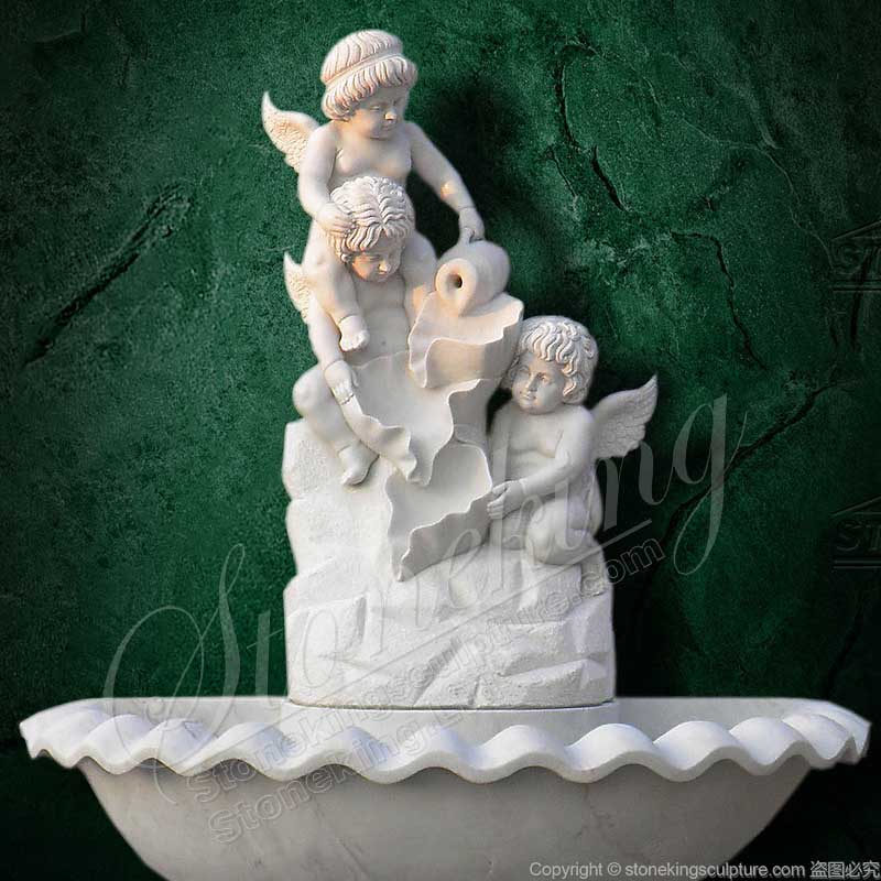 Manufacturer Outdoor White Marble Cherub Water Fountains for home or park decoration 