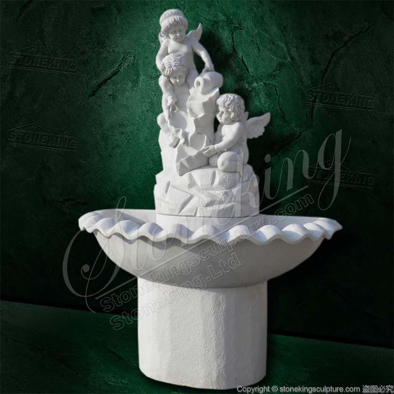 Manufacturer Outdoor White Marble Cherub Water Fountains for home or park decoration 