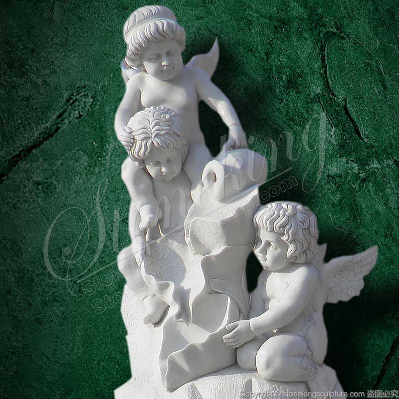 Manufacturer Outdoor White Marble Cherub Water Fountains for home or park decoration 