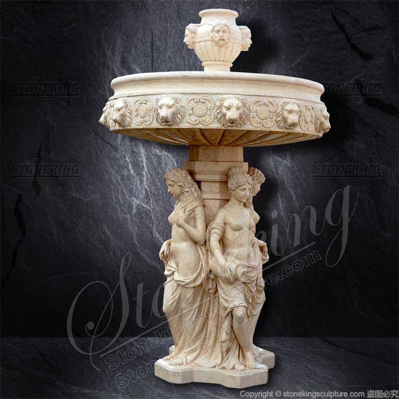 Manufacture Outdoor Garden Lawn Natural Marble Water Feature Fountains with female sculptures