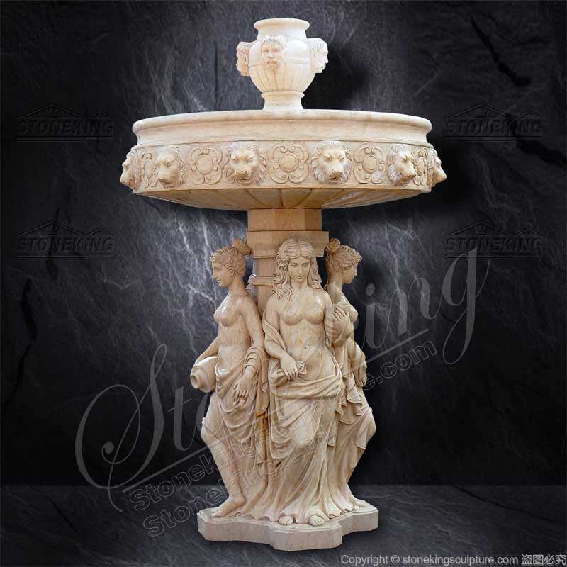 Manufacture Outdoor Garden Lawn Natural Marble Water Feature Fountains with female sculptures