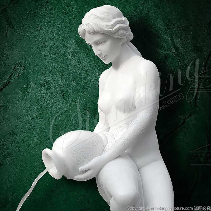 Wholesale Hand Carved Nude Woman Statue White Marble Water Fountain for courtyard decoration