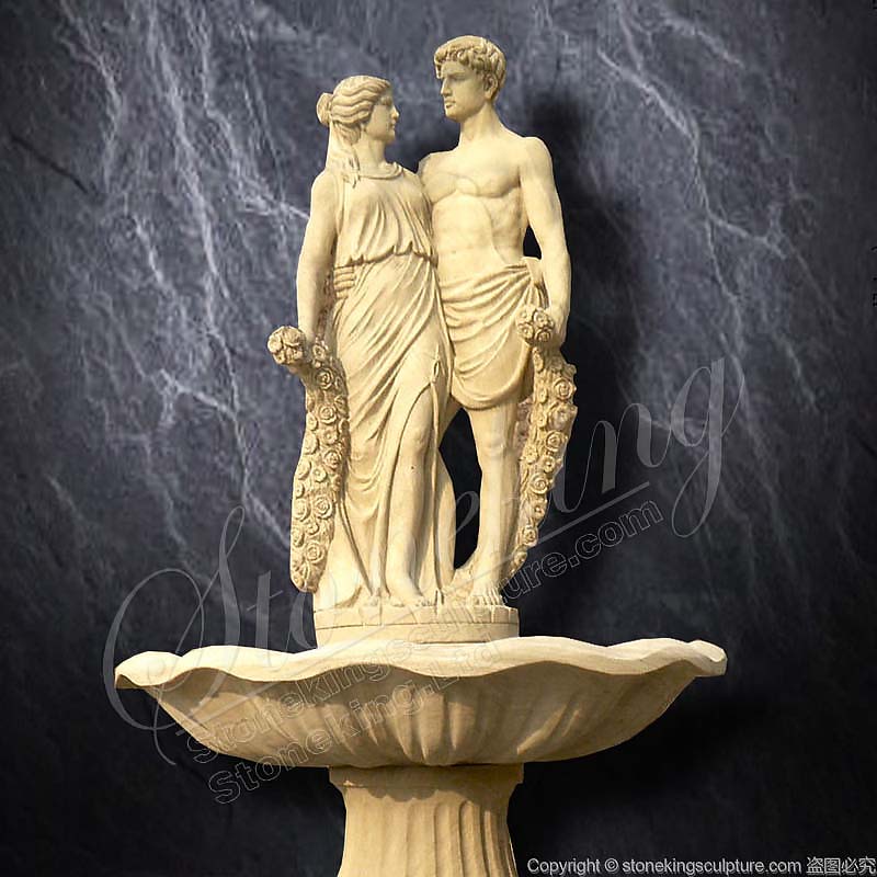 Outdoor Park or Villa Decoration of Lovers Statue Natural Marble Water Fountain for landscape