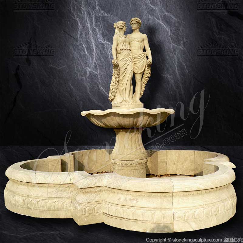 Outdoor Park or Villa Decoration of Lovers Statue Natural Marble Water Fountain for landscape