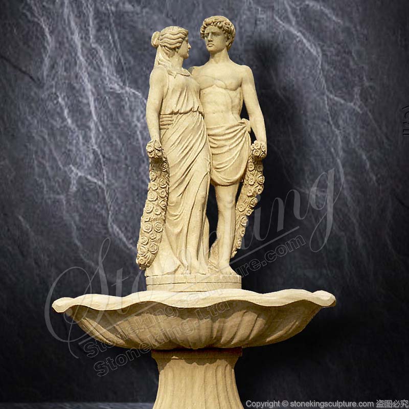 Outdoor Park or Villa Decoration of Lovers Statue Natural Marble Water Fountain for landscape