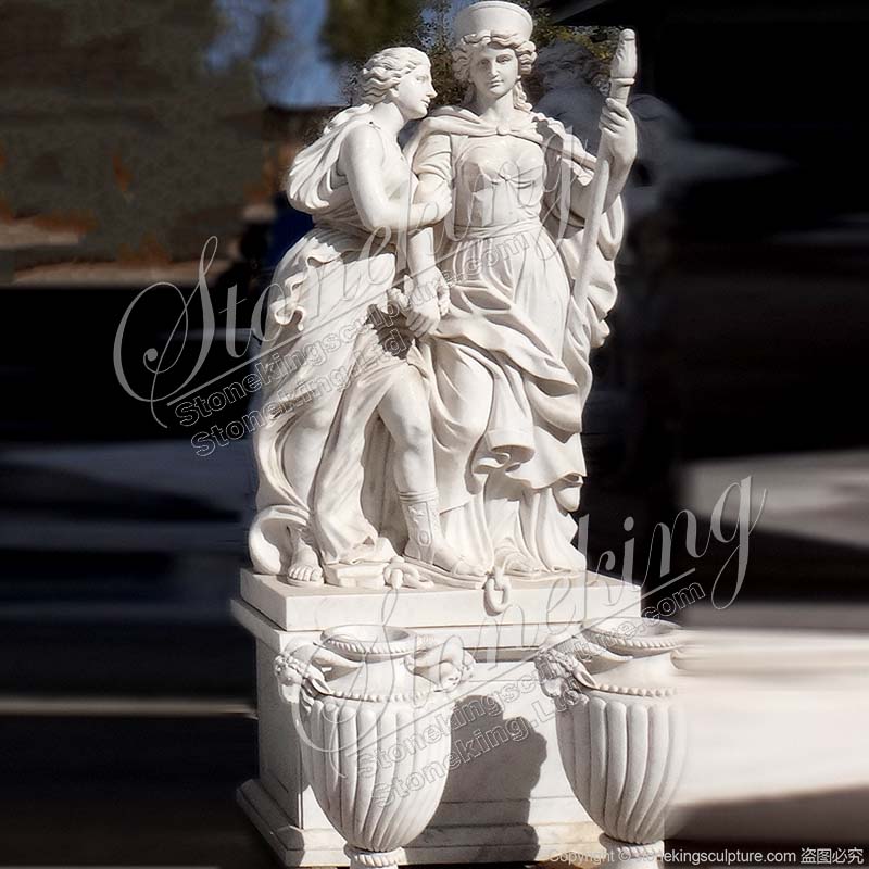 Manufacture Hand Carved Pair of Roman White Marble Female Soldier Statues for home decor 