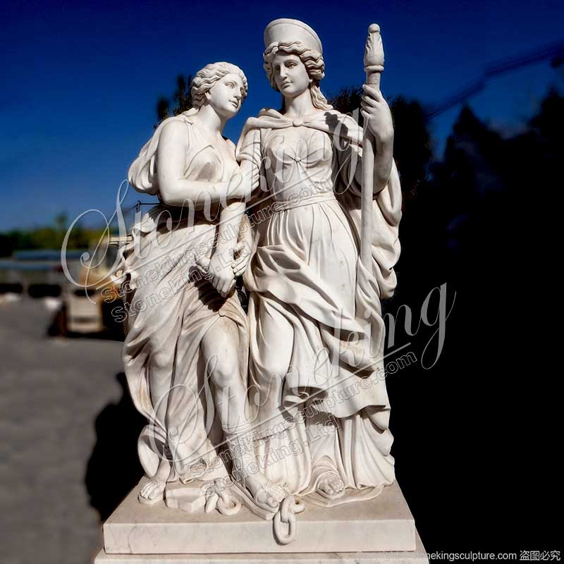 Manufacture Hand Carved Pair of Roman White Marble Female Soldier Statues for home decor 