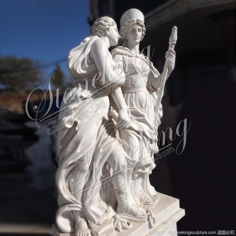 Manufacture Hand Carved Pair of Roman White Marble Female Soldier Statues for home decor 