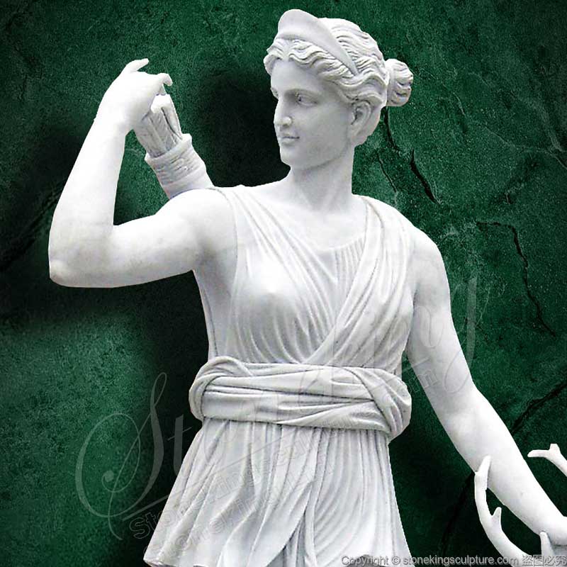 Factory Sales Greek Goddess Marble Artemis Statue Hunting with a deer for outdoor gardens