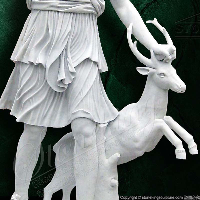 Factory Sales Greek Goddess Marble Artemis Statue Hunting with a deer for outdoor gardens