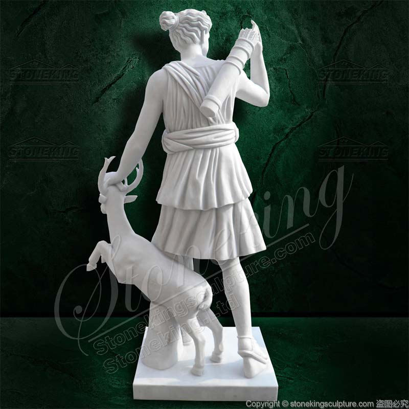 Factory Sales Greek Goddess Marble Artemis Statue Hunting with a deer for outdoor gardens