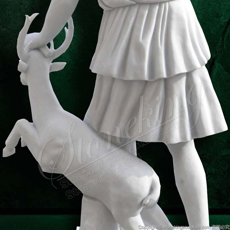 Factory Sales Greek Goddess Marble Artemis Statue Hunting with a deer for outdoor gardens