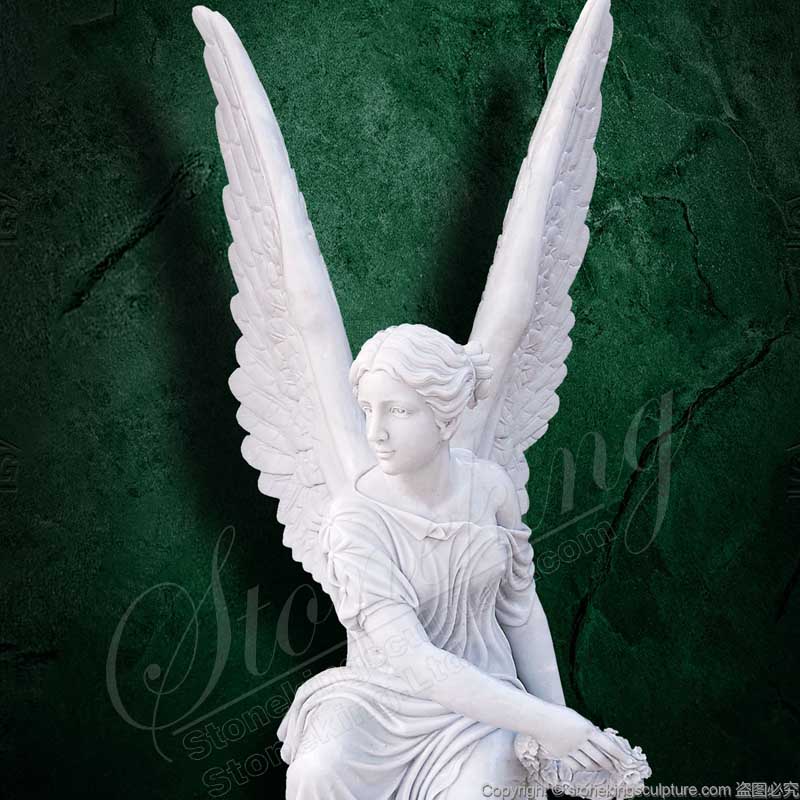 Marble Memorial Garden Angel Statue holding Wreath for outdoor home decor or cemetery or graves 